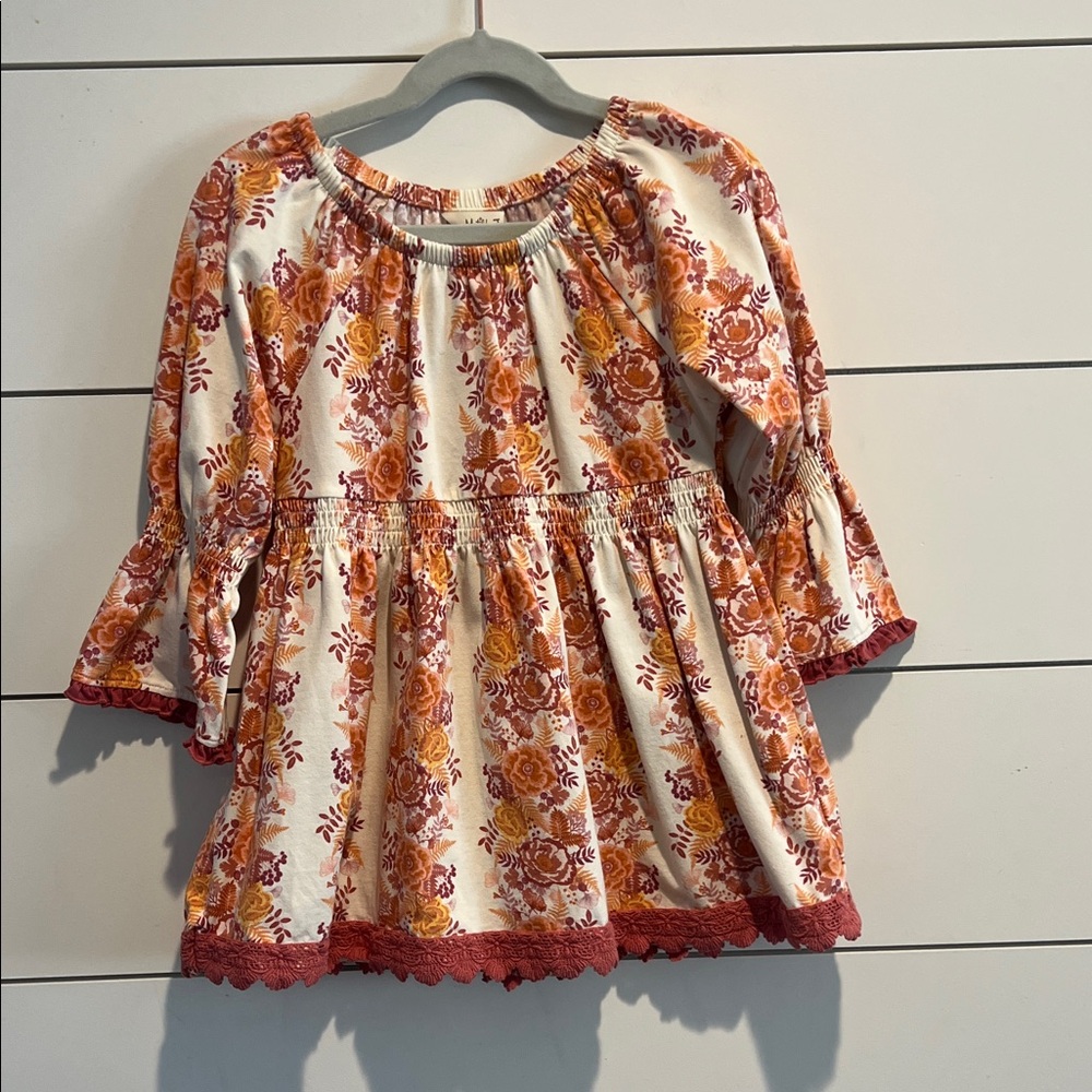 Matilda Jane Just Imagine Cream Top with Rust & orange Floral fall Print